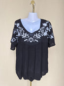 VICI Black Embroidered Floral Boho Blouse (Size S)