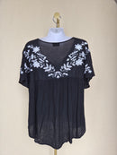 VICI Black Embroidered Floral Boho Blouse (Size S)