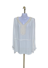 ZARA Basic Ivory Crochet Trim V-Neck Blouse (XS)