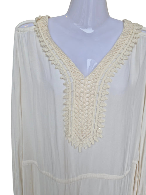 ZARA Basic Ivory Crochet Trim V-Neck Blouse (XS)