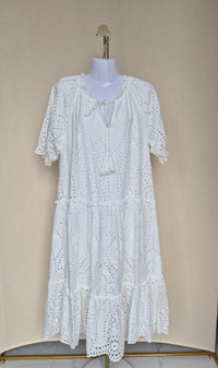 Blue Threads II White Broderie Anglaise Tiered Midi Dress (Size S)