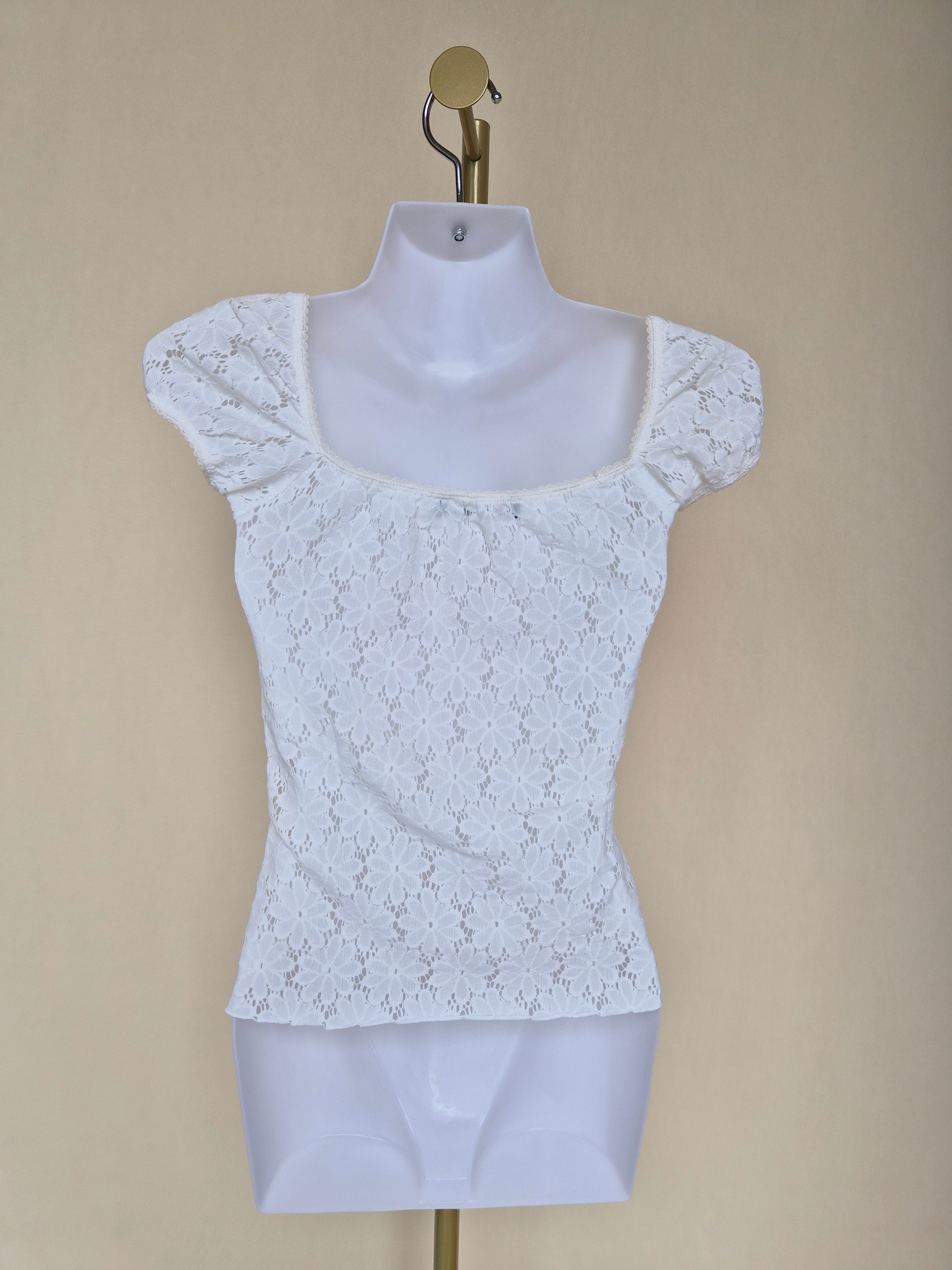 Morgan de Toi White Floral Lace Puff Sleeve Top