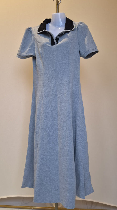 Grey Collared Knit Midi Dress – Size S