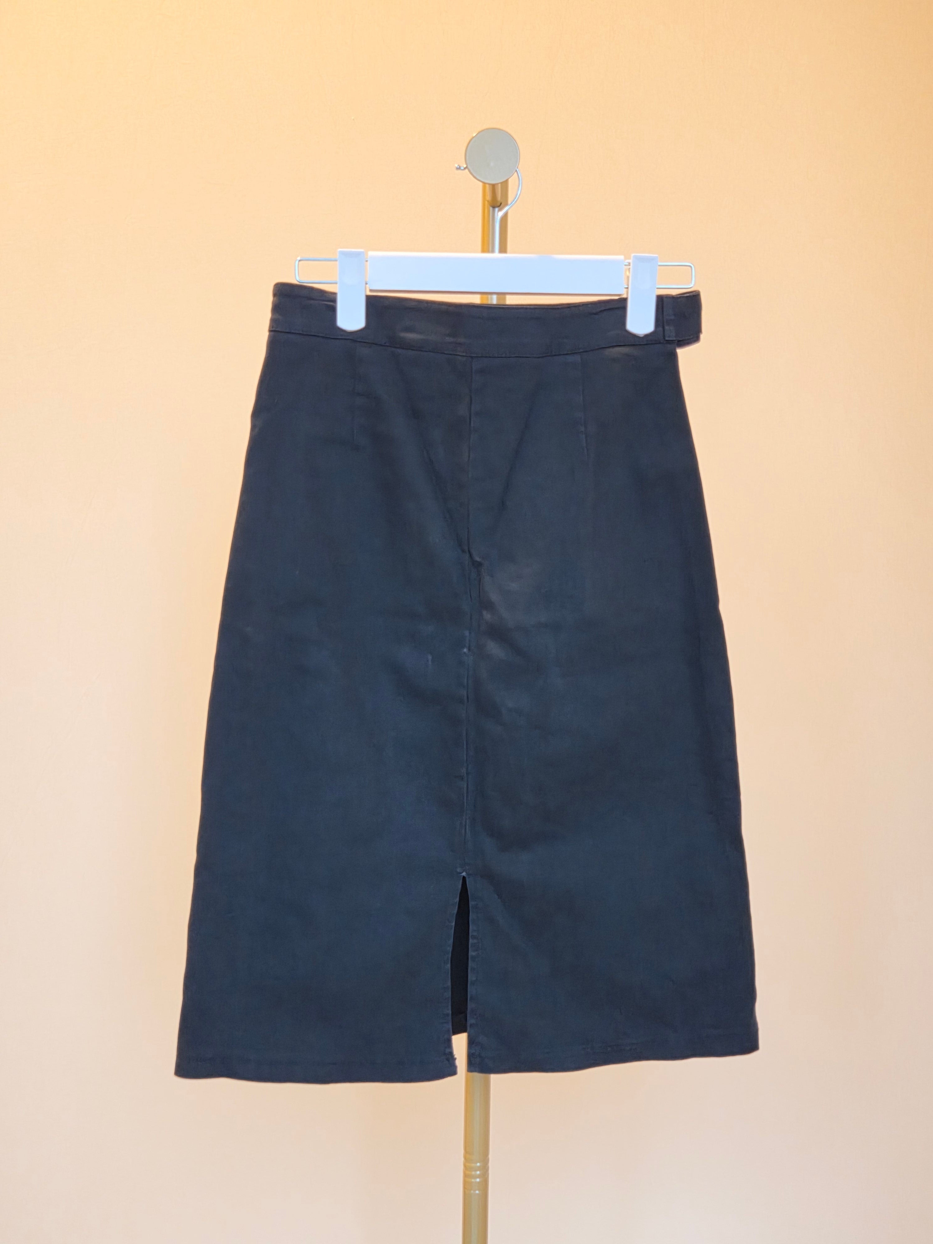 Tapas Fashion Black Belted Midi Skirt