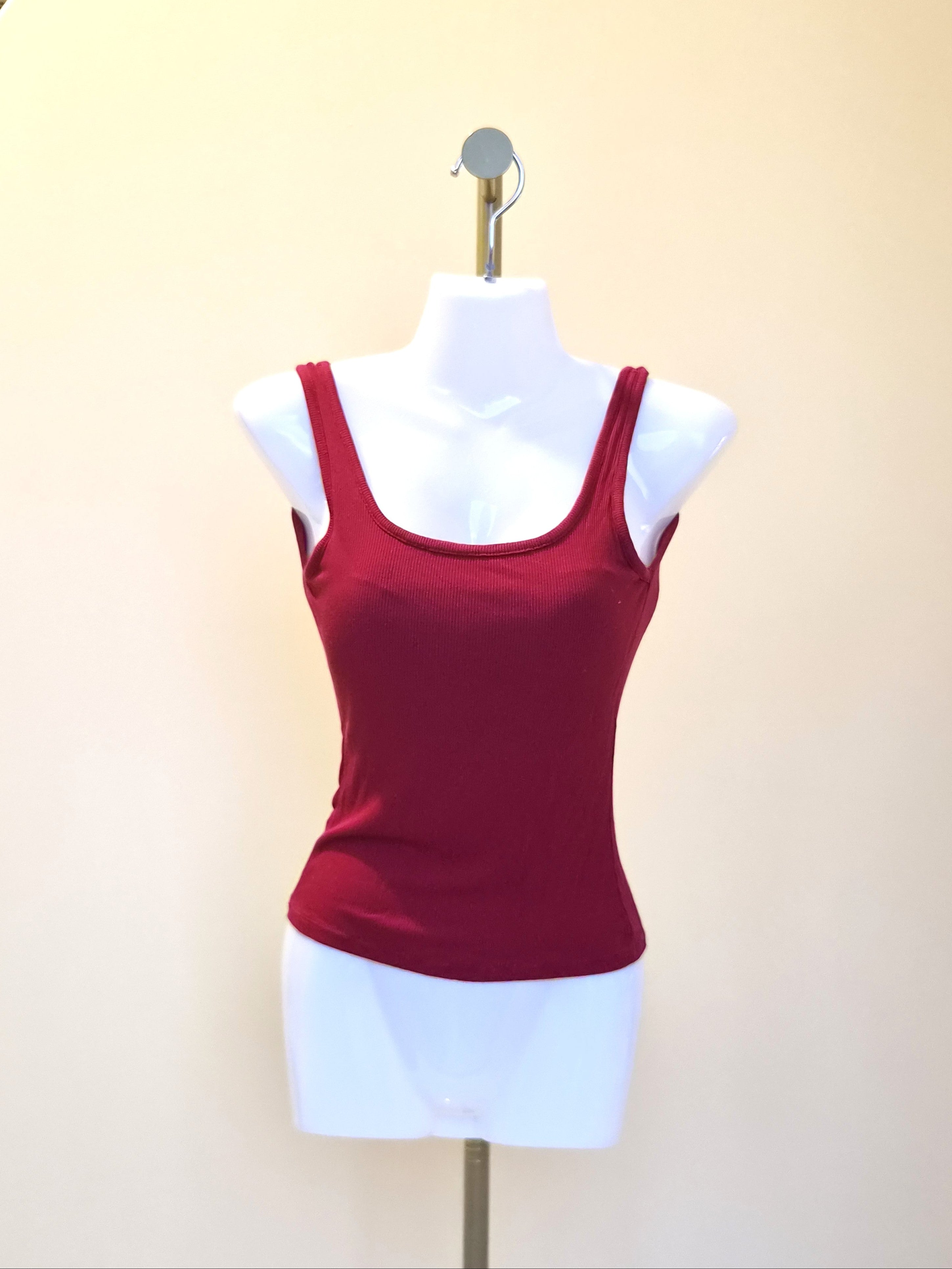 Burgundy Ribbed Tank Top – Size S