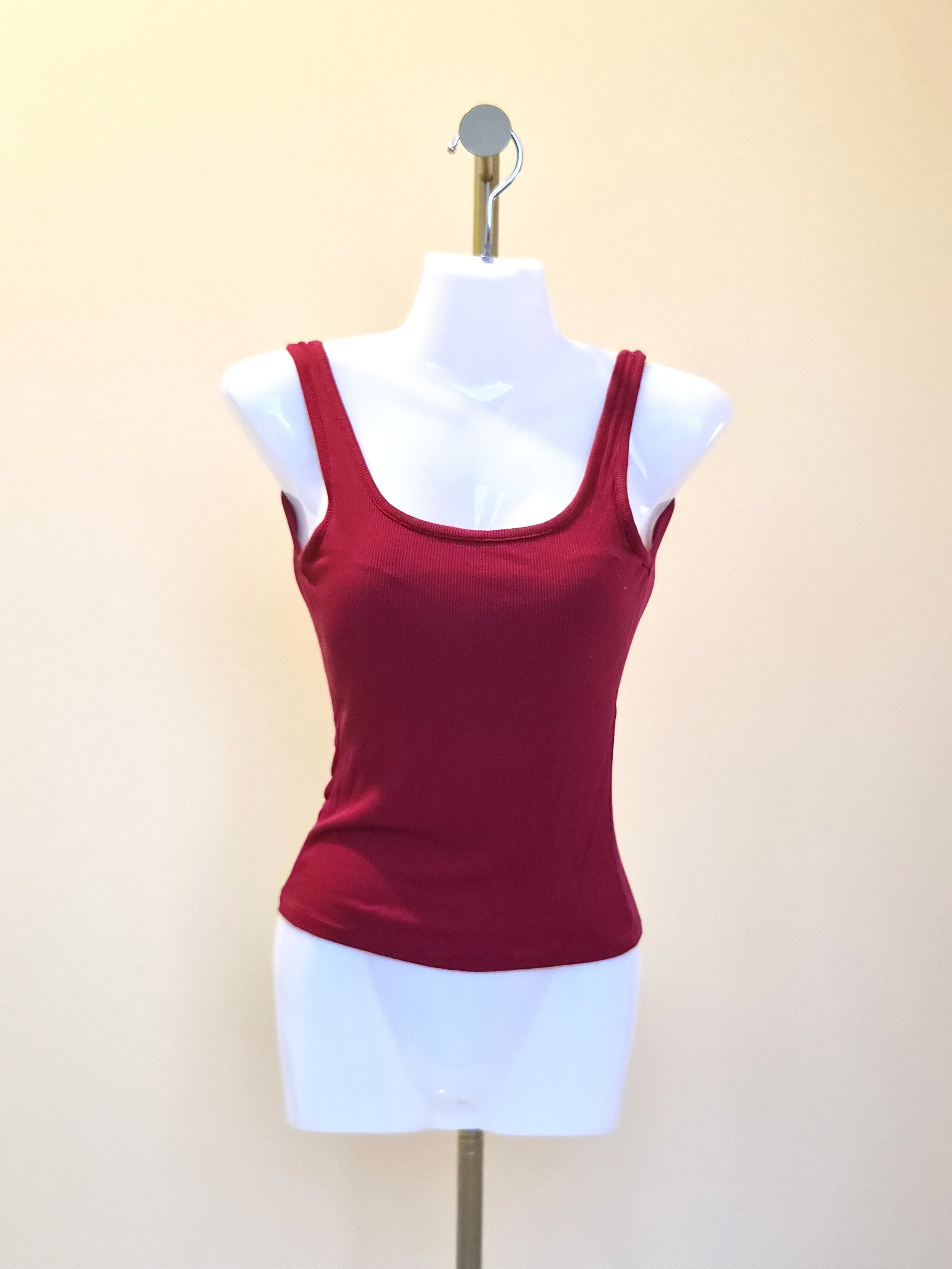 Burgundy Ribbed Tank Top – Size S