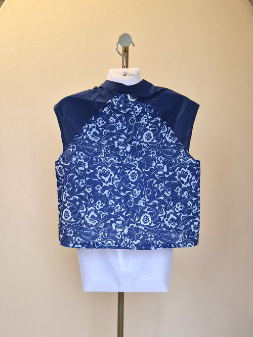 Shanshan Blue Floral Mandarin Collar Top – Size 2XL (Brand New)
