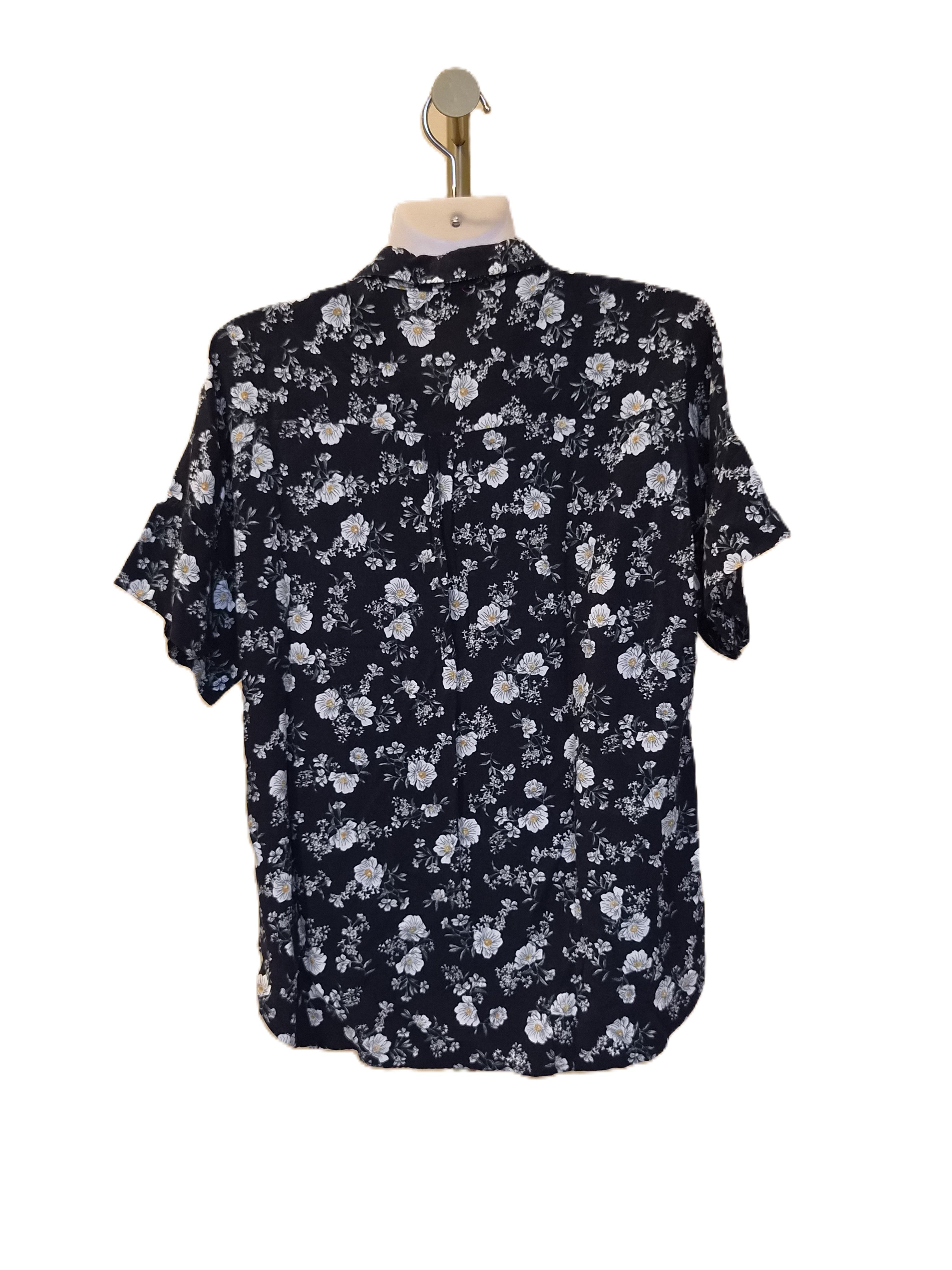 PDI Black Floral Button-Up Blouse – Size L