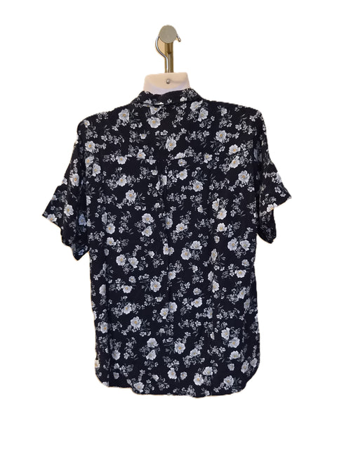 PDI Black Floral Button-Up Blouse – Size L