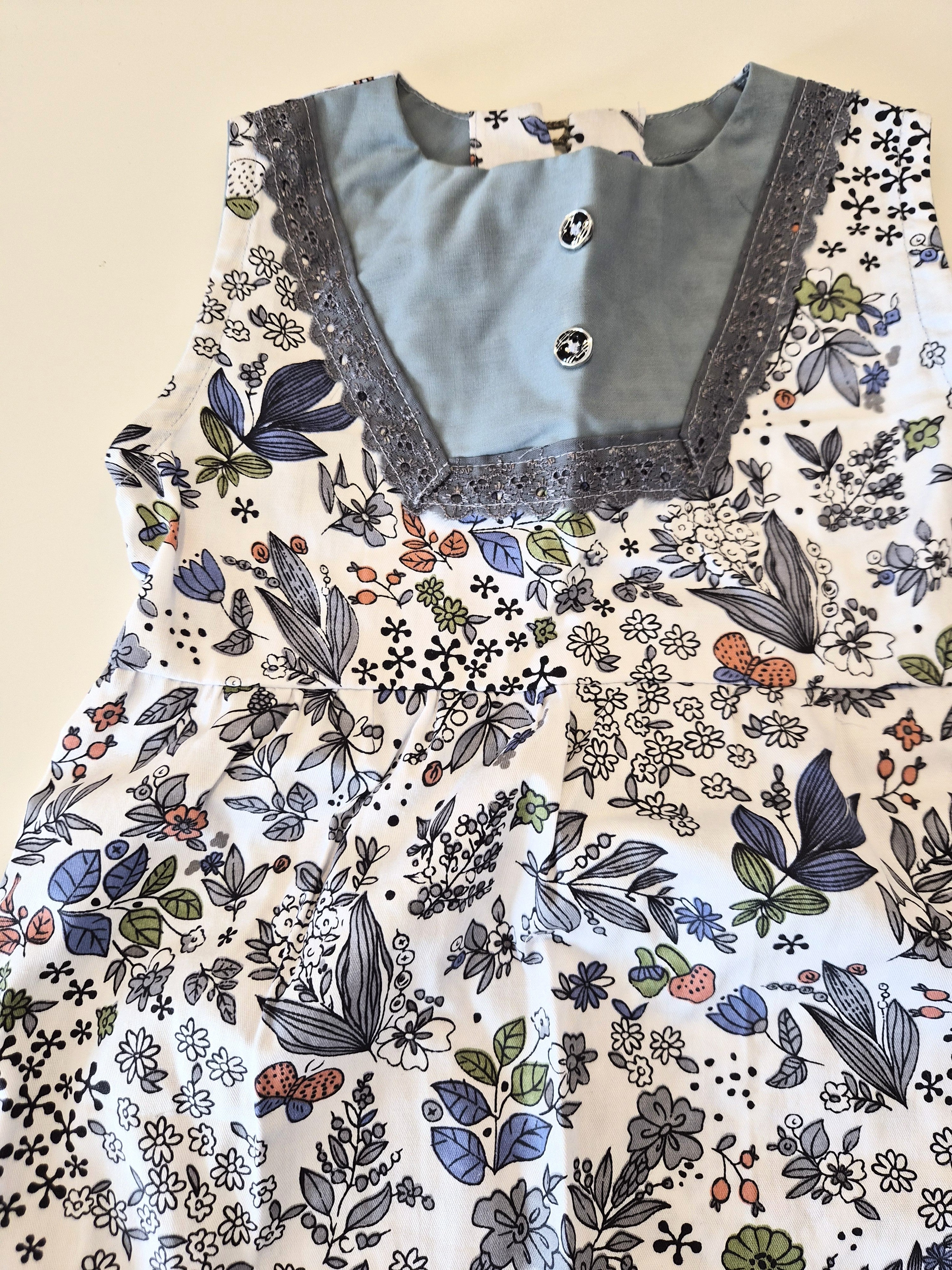 Handmade Botanical Print Girls Dress – Brand New (Size 4-5)