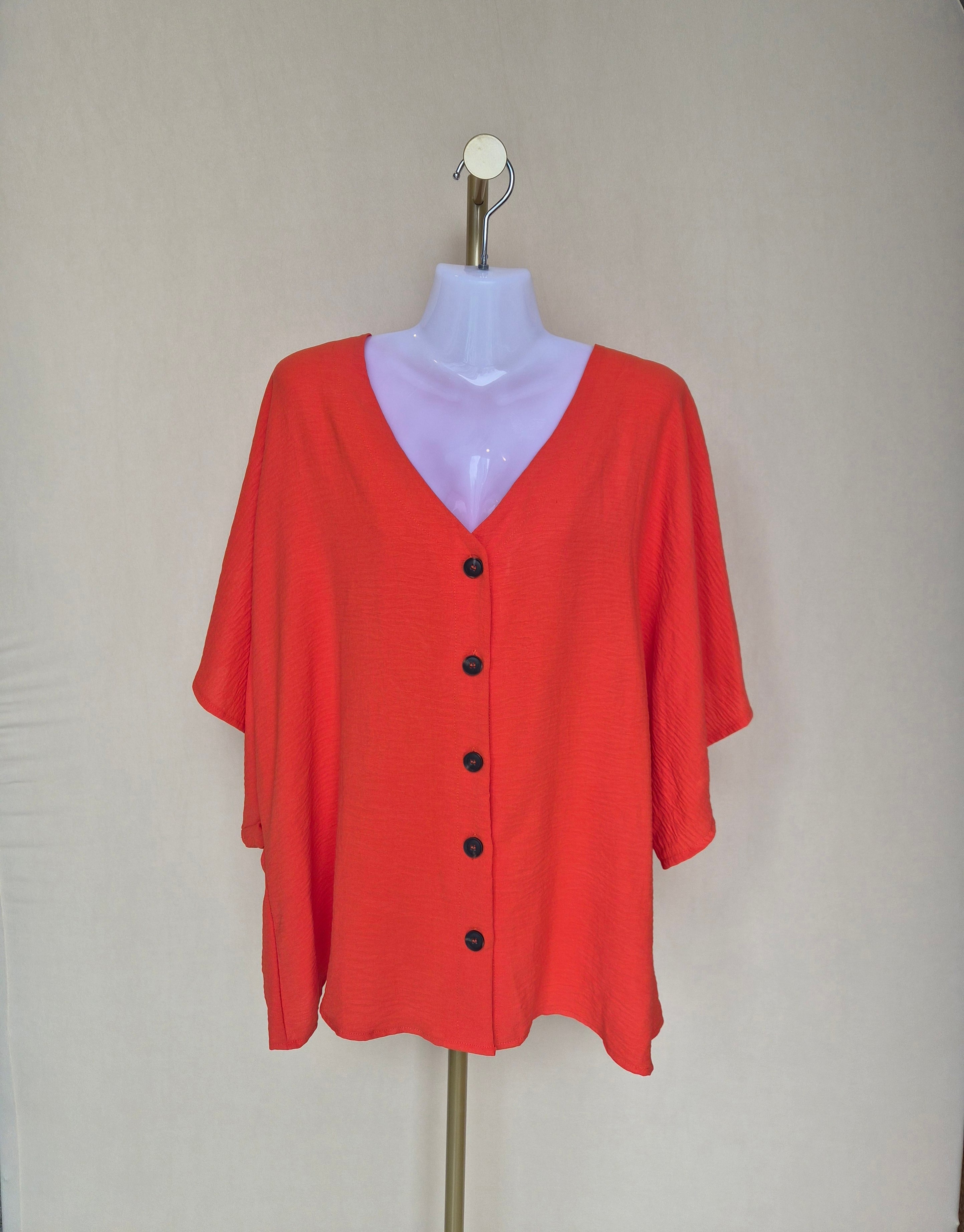 Coral Button-Front Blouse - Size L/XL