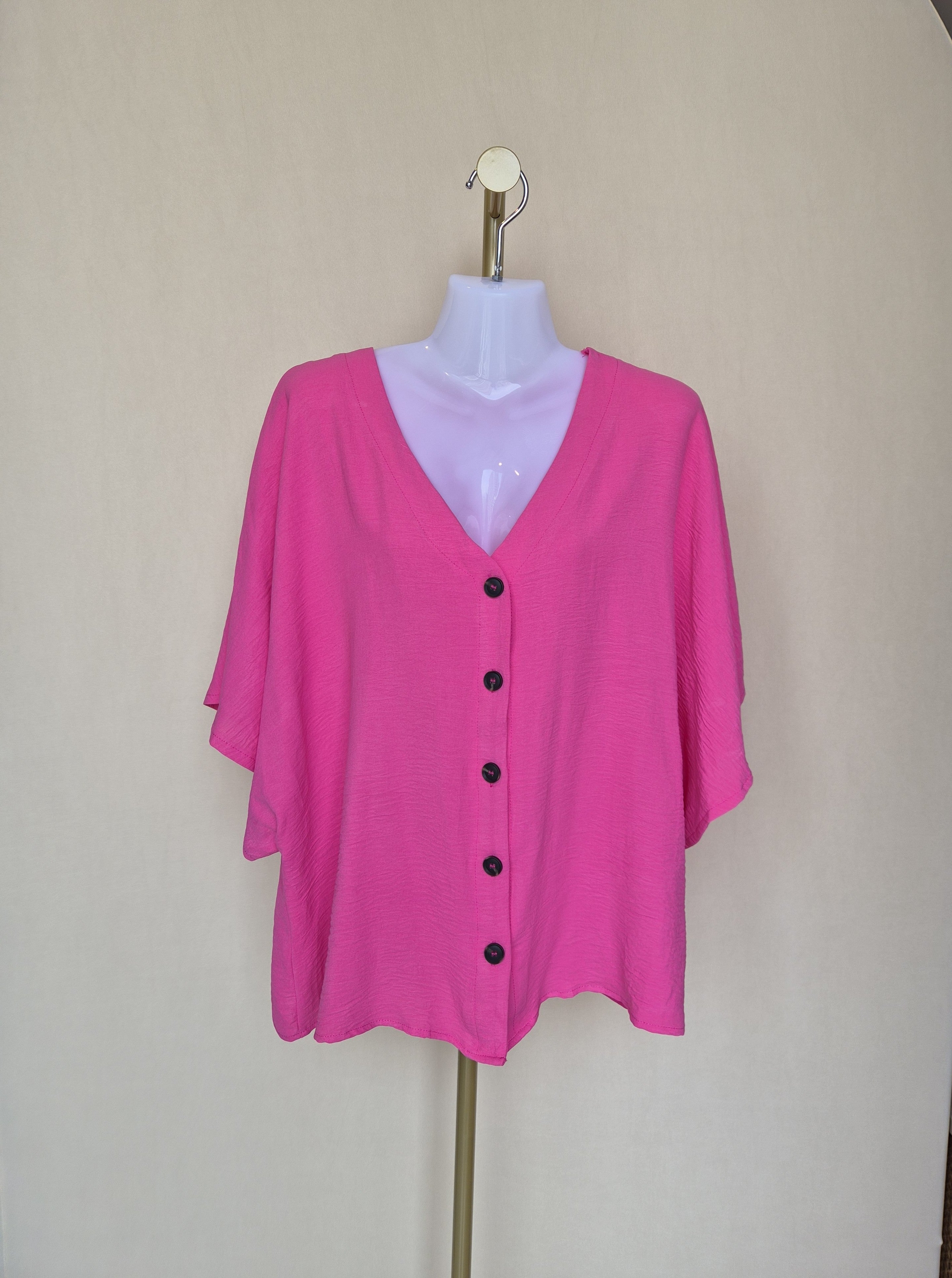 Pink Relaxed Button Blouse - Size L