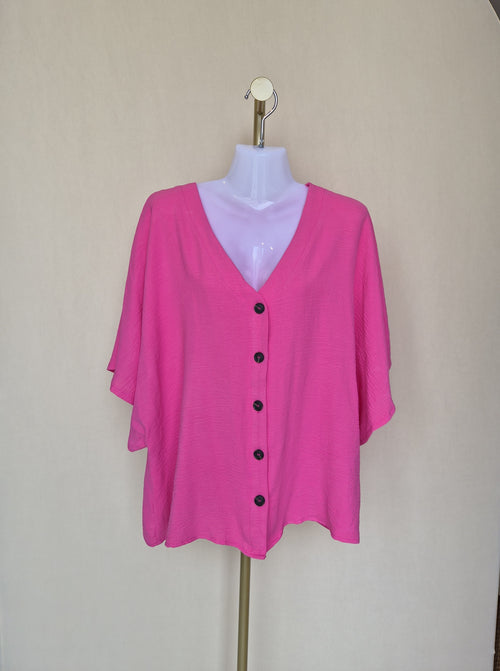 Pink Relaxed Button Blouse - Size L
