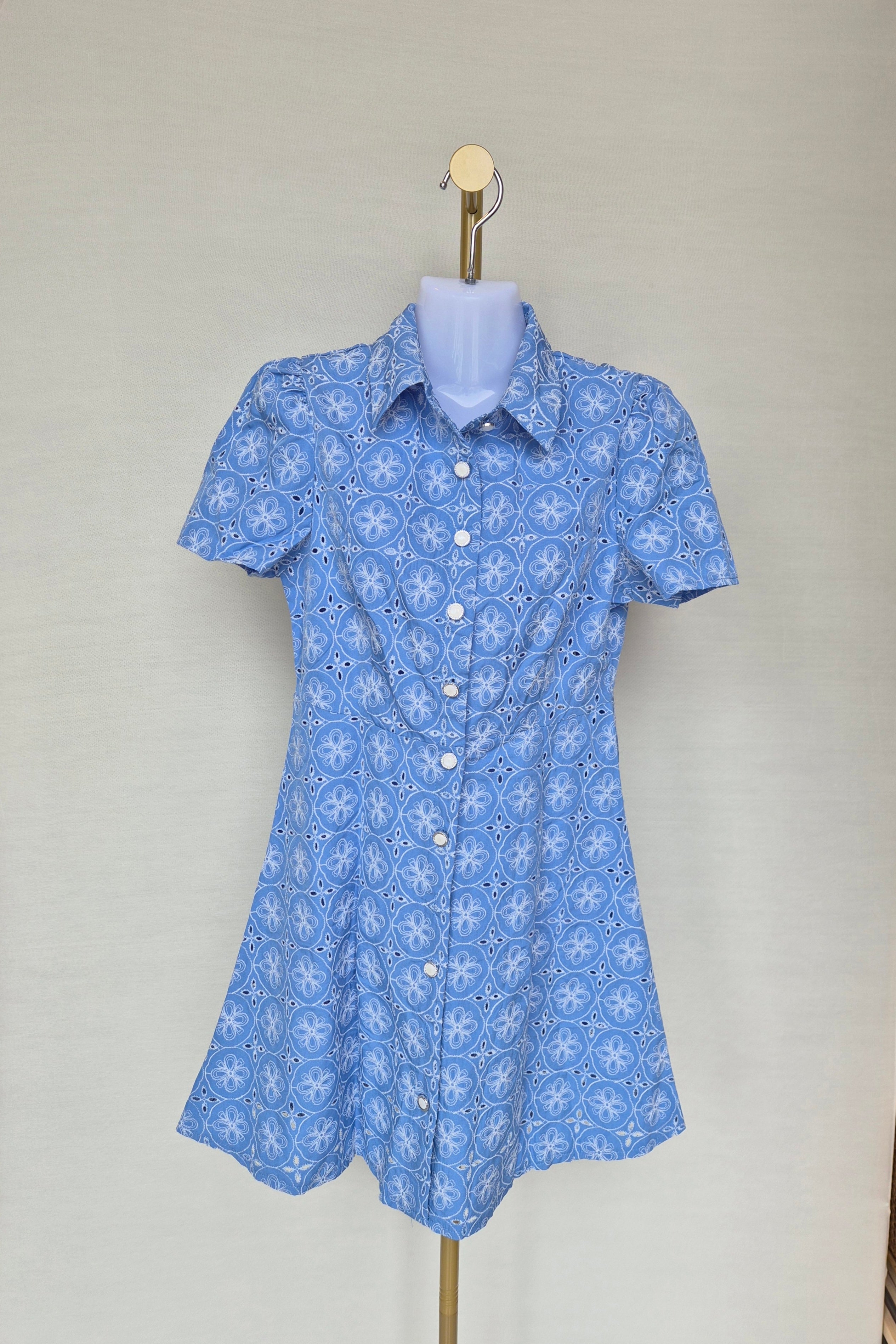SHEIN Blue Eyelet Shirt Dress – Size S (Brand New)