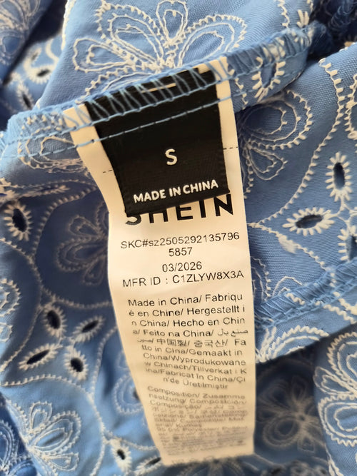 SHEIN Blue Eyelet Shirt Dress – Size S (Brand New)