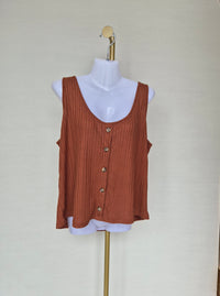 Ribbed Knit Tank Top – Rust Brown Size XL