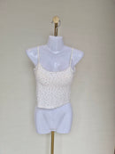 Floral Lace Trim Cami Top (White) Size S