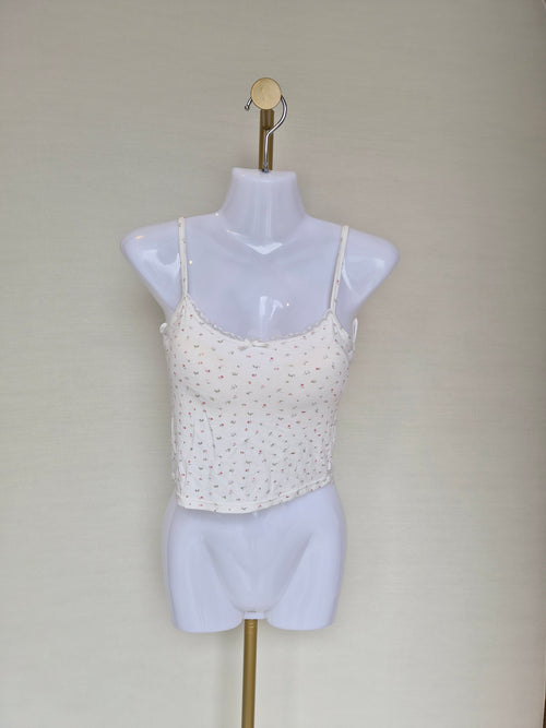 Floral Lace Trim Cami Top (White) Size S