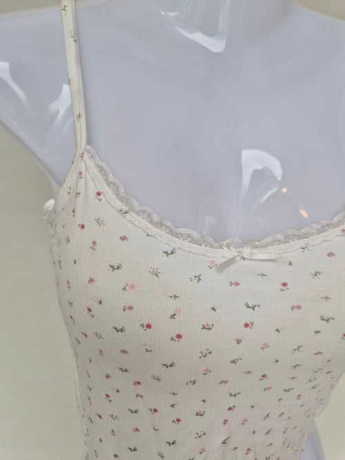 Floral Lace Trim Cami Top (White) Size S