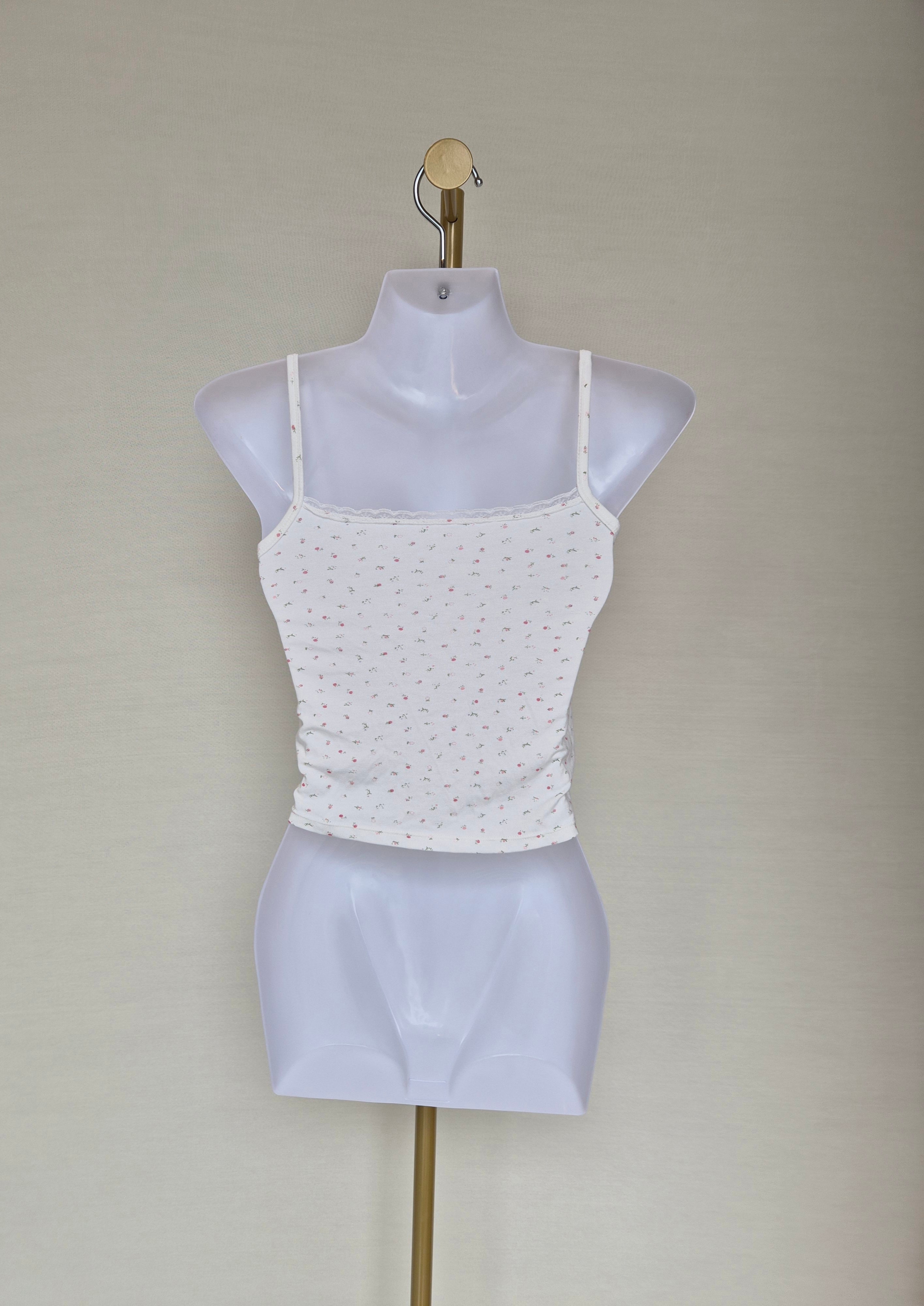Floral Lace Trim Cami Top (White) Size S
