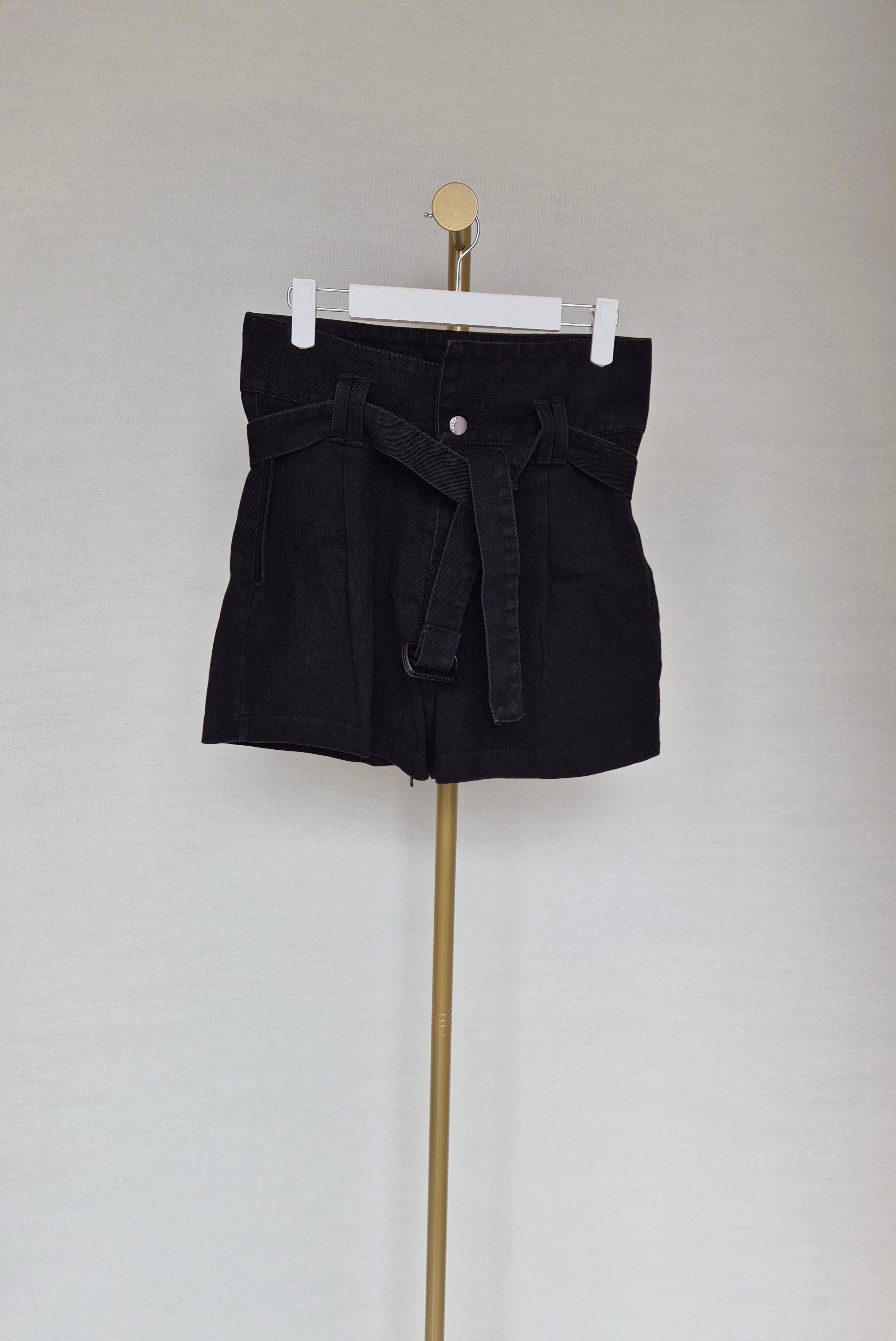 Black High-Waisted Belted Shorts (Size S)