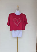 Red Heart Graphic Cropped T-Shirt Free Size