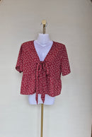Red Floral Tie-Front Peplum Blouse Free Size