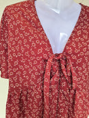 Red Floral Tie-Front Peplum Blouse Free Size