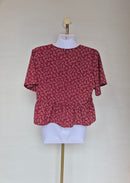 Red Floral Tie-Front Peplum Blouse Free Size