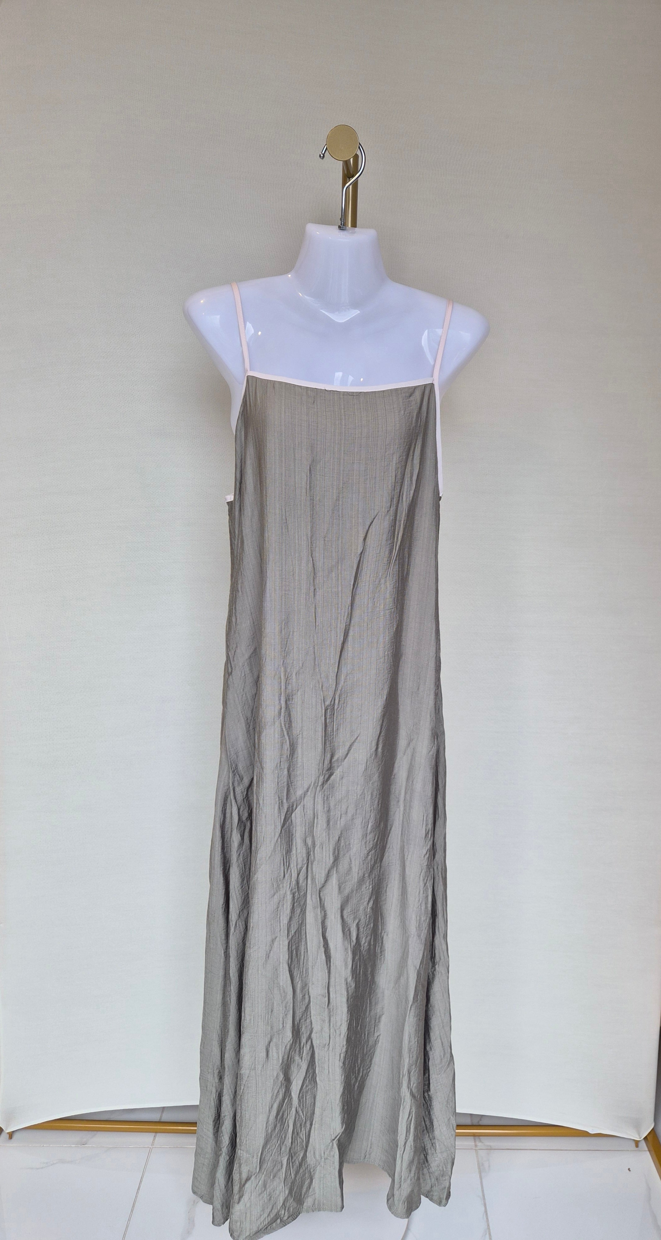 Minimalist Linen-Blend Maxi Slip Dress Free Size