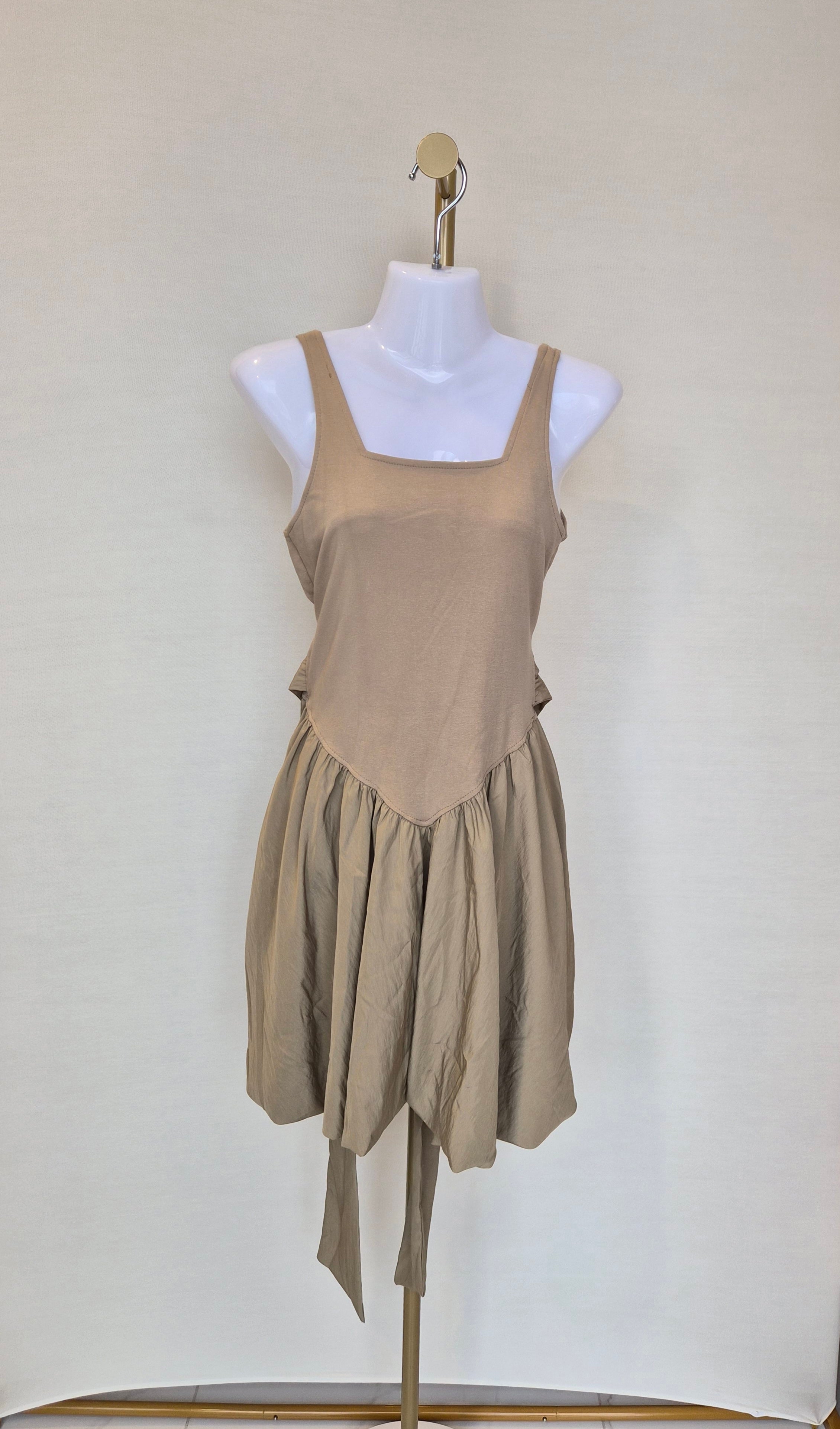 Beige Reversible Tie-Waist Mini Dress Size S