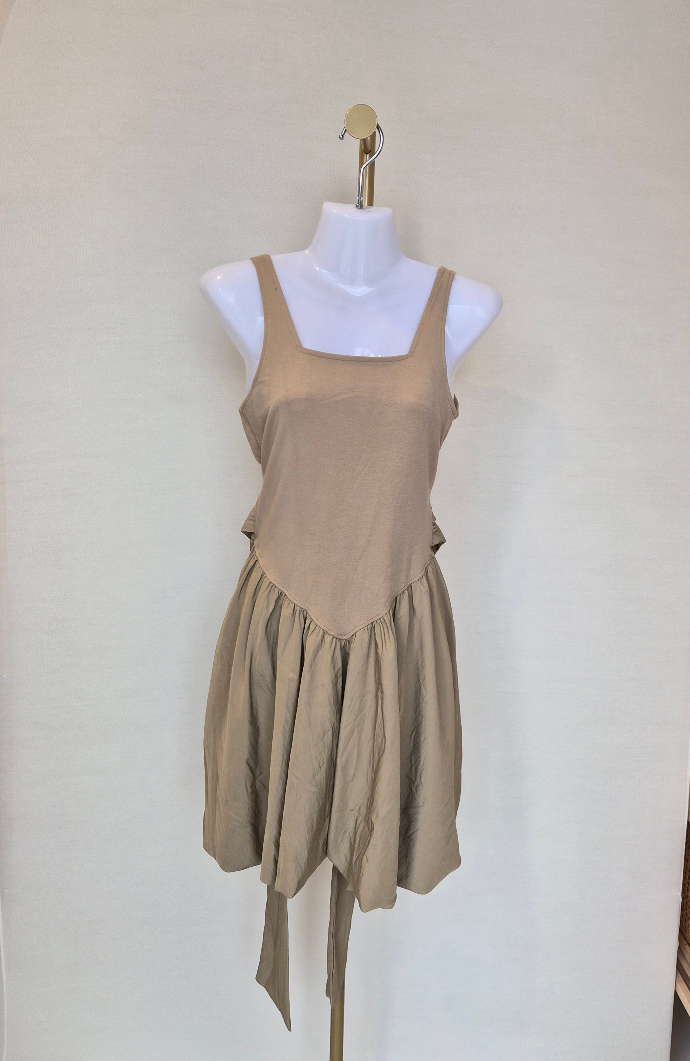 Beige Reversible Tie-Waist Mini Dress Size S