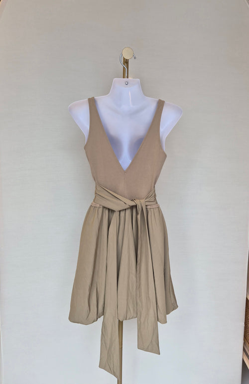 Beige Reversible Tie-Waist Mini Dress Size S