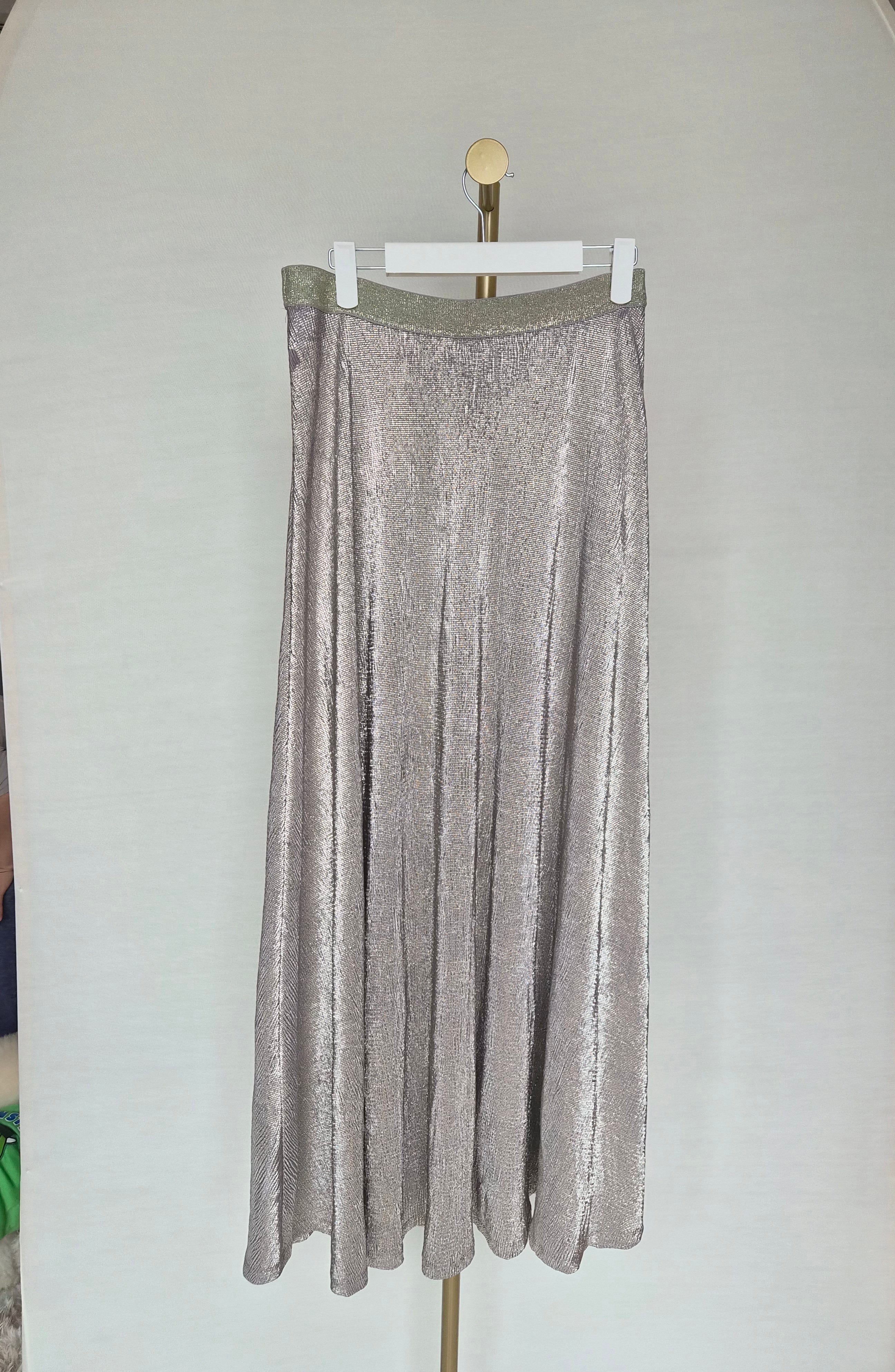 Massimo Dutti Metallic Gold Flowing Maxi Skirt – Size M