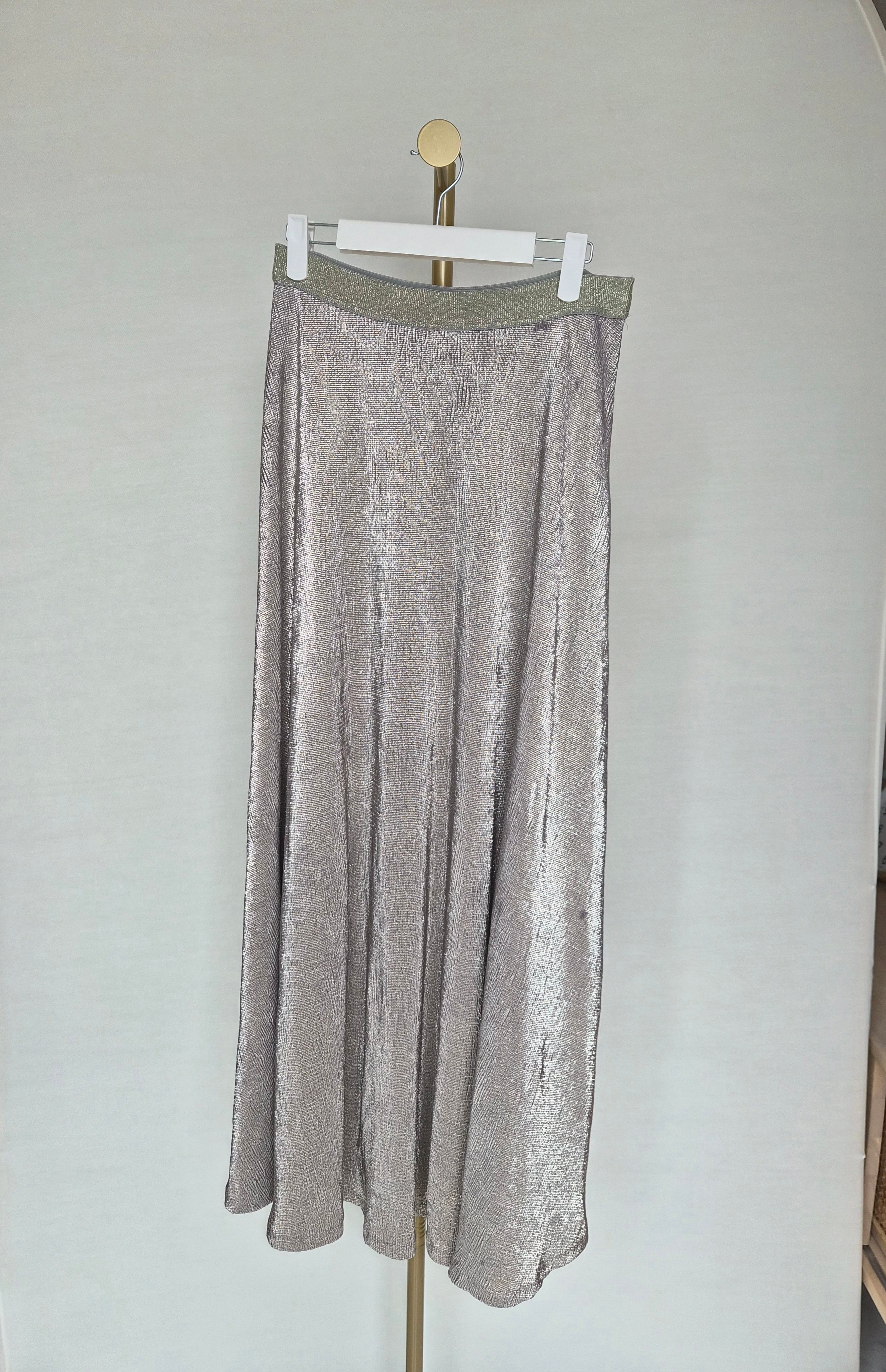 Massimo Dutti Metallic Gold Flowing Maxi Skirt – Size M