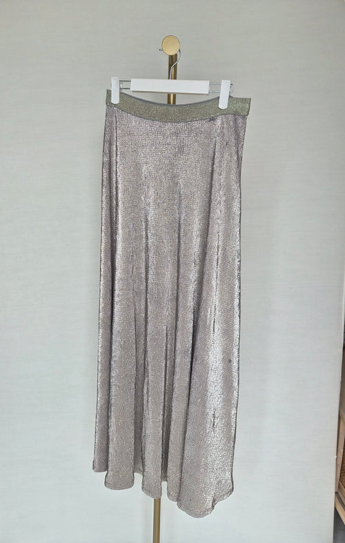 Massimo Dutti Metallic Gold Flowing Maxi Skirt – Size M