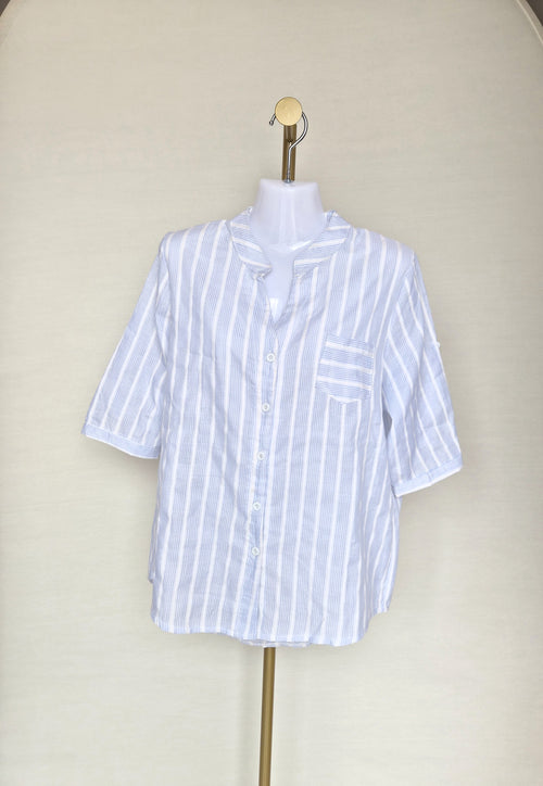 Blue & White Striped Cotton Blouse (Size XL)