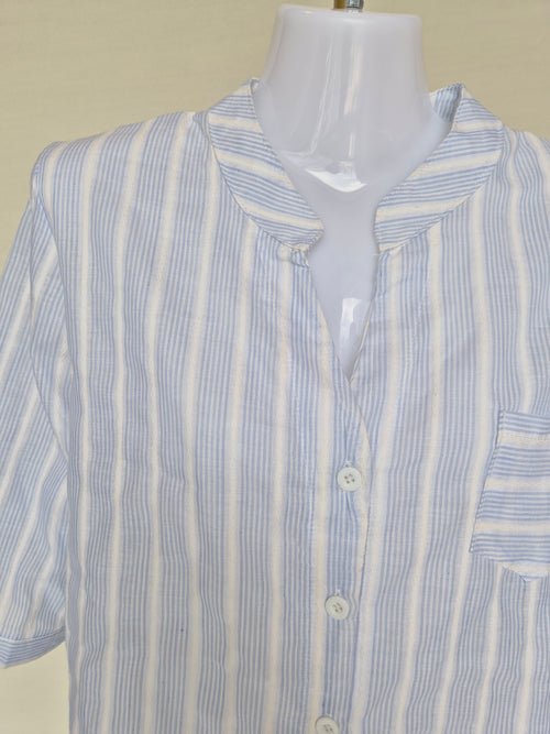 Blue & White Striped Cotton Blouse (Size XL)