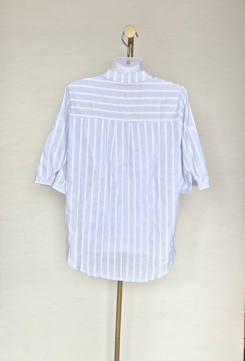 Blue & White Striped Cotton Blouse (Size XL)