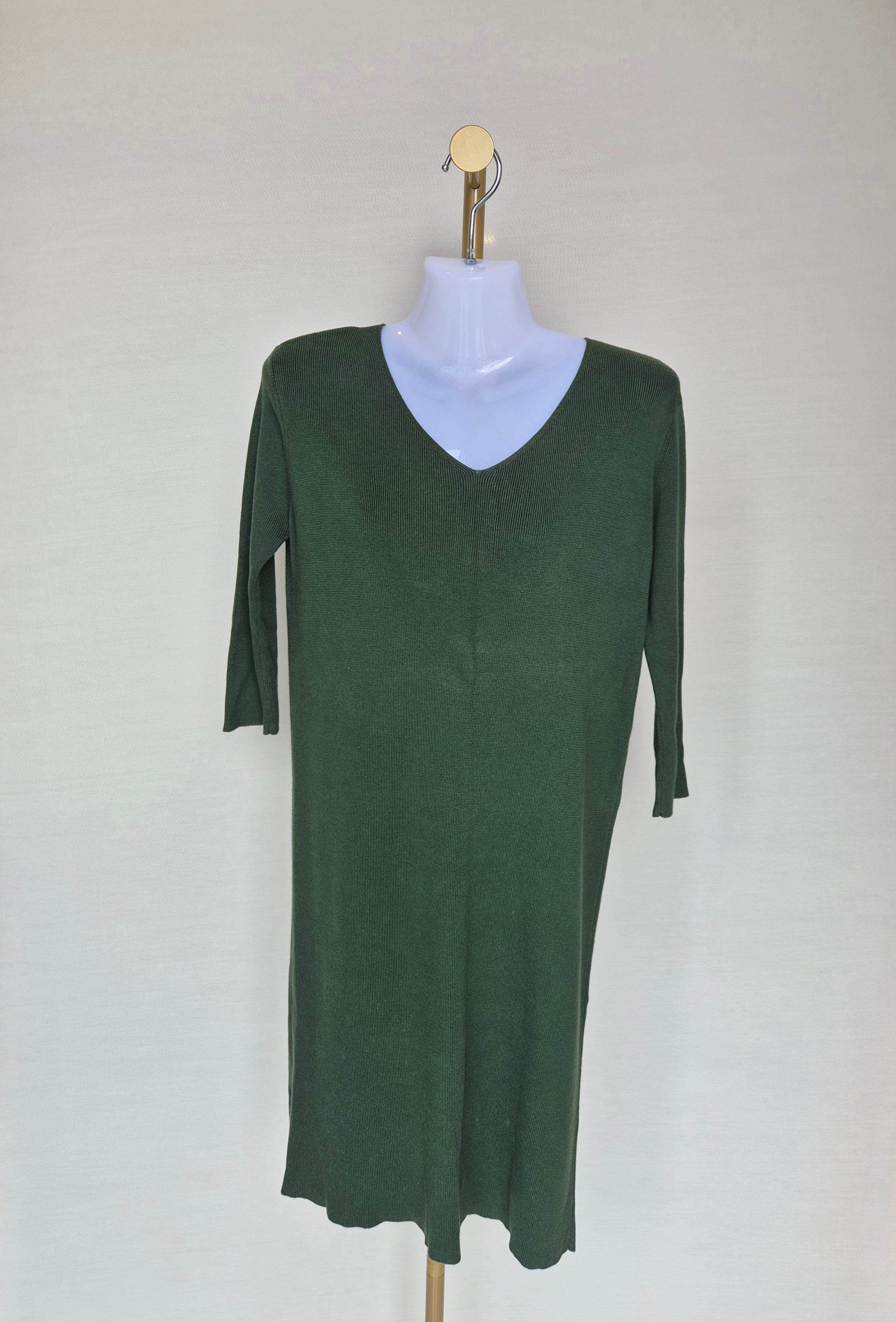 Olive Green Knit Midi Dress Free Size