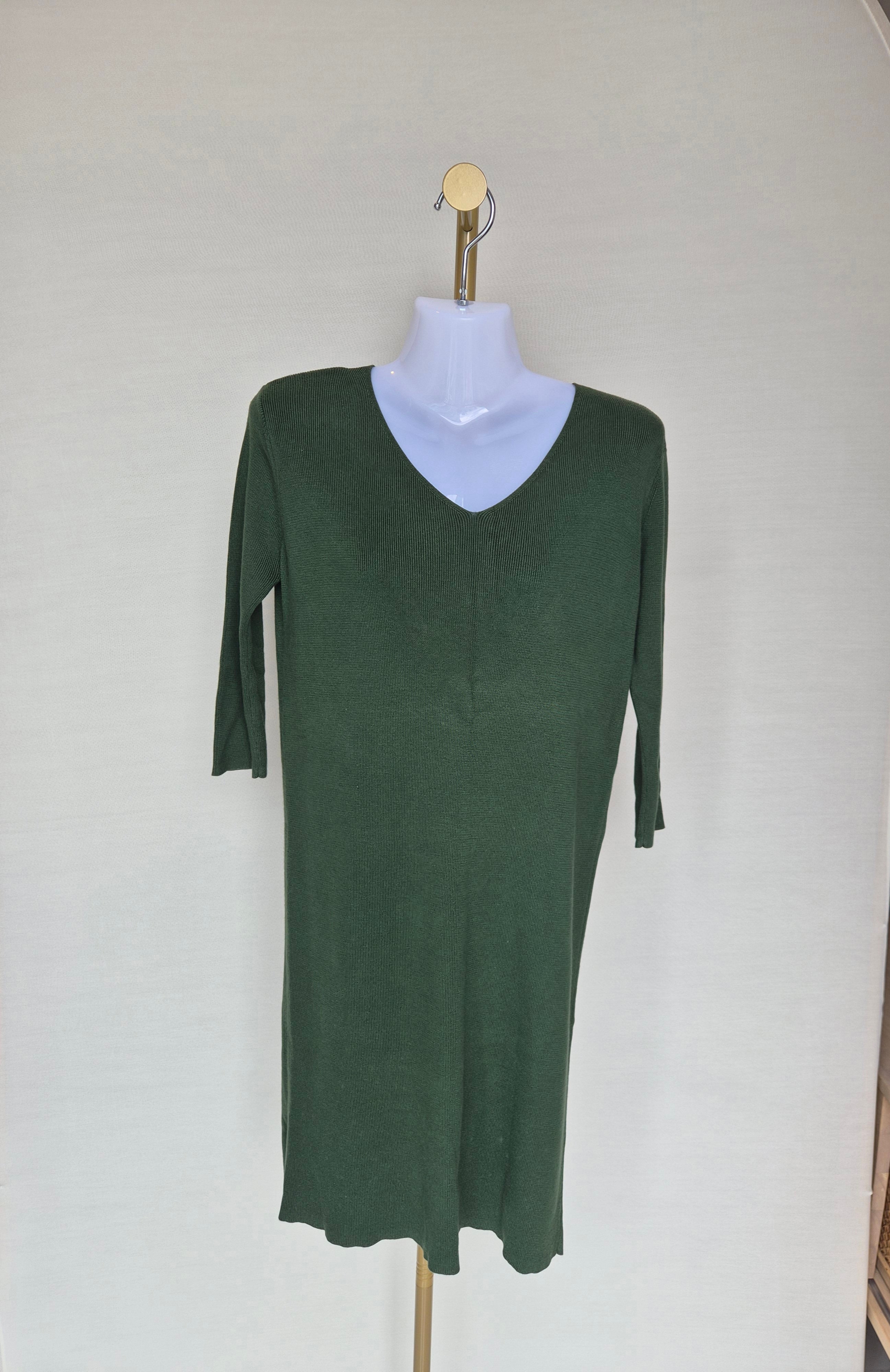 Olive Green Knit Midi Dress Free Size