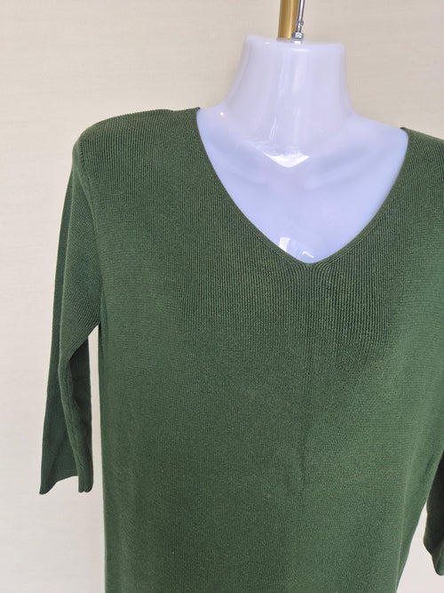 Olive Green Knit Midi Dress Free Size
