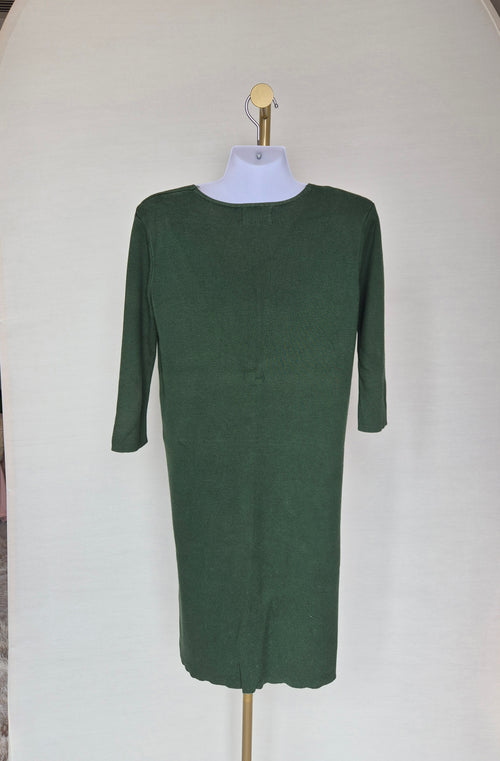 Olive Green Knit Midi Dress Free Size