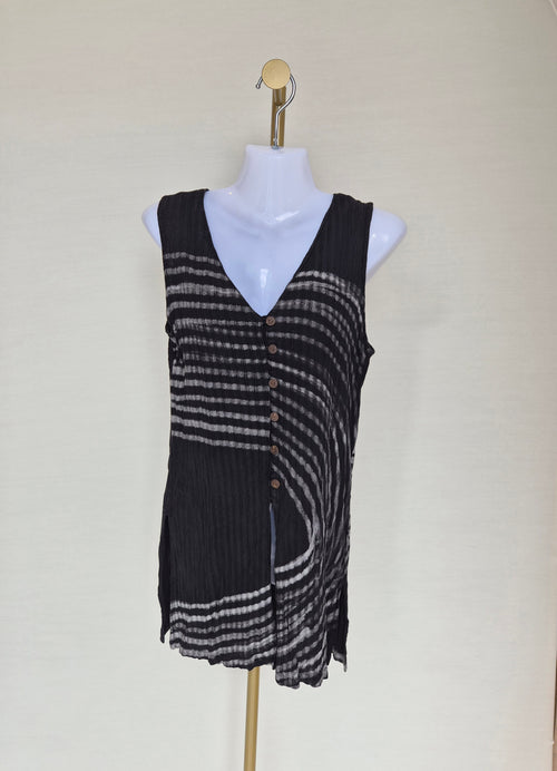 Exotic Bali Black Tie-Dye Button Front Sleeveless Tunic Free Size