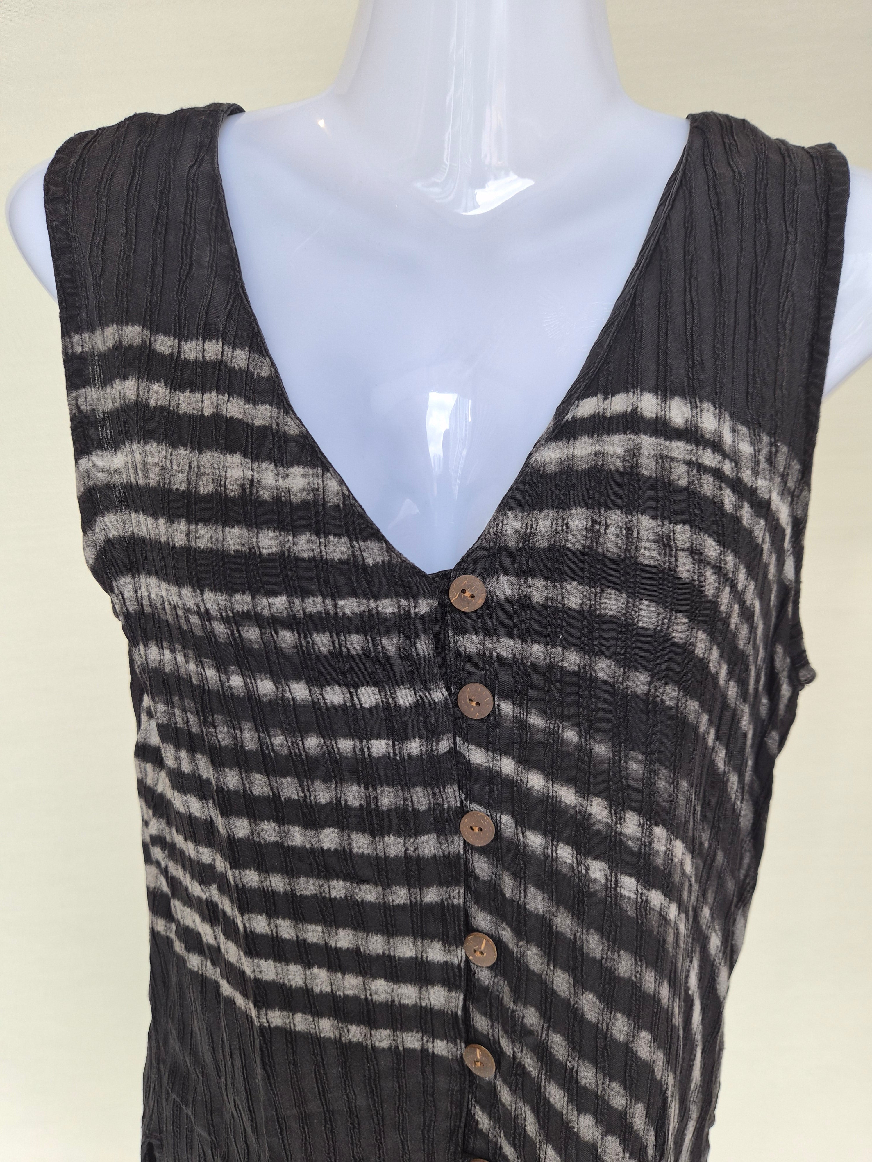 Exotic Bali Black Tie-Dye Button Front Sleeveless Tunic Free Size