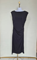 Elegant Black Ruched Midi Dress Size S