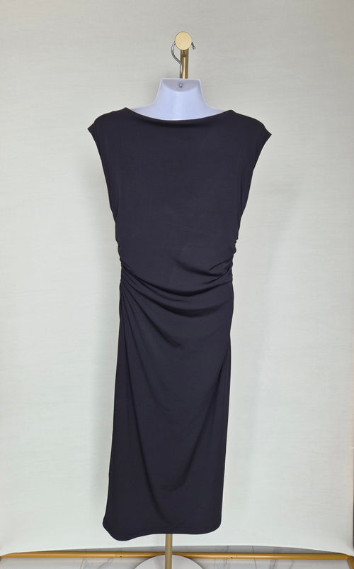 Elegant Black Ruched Midi Dress Size S