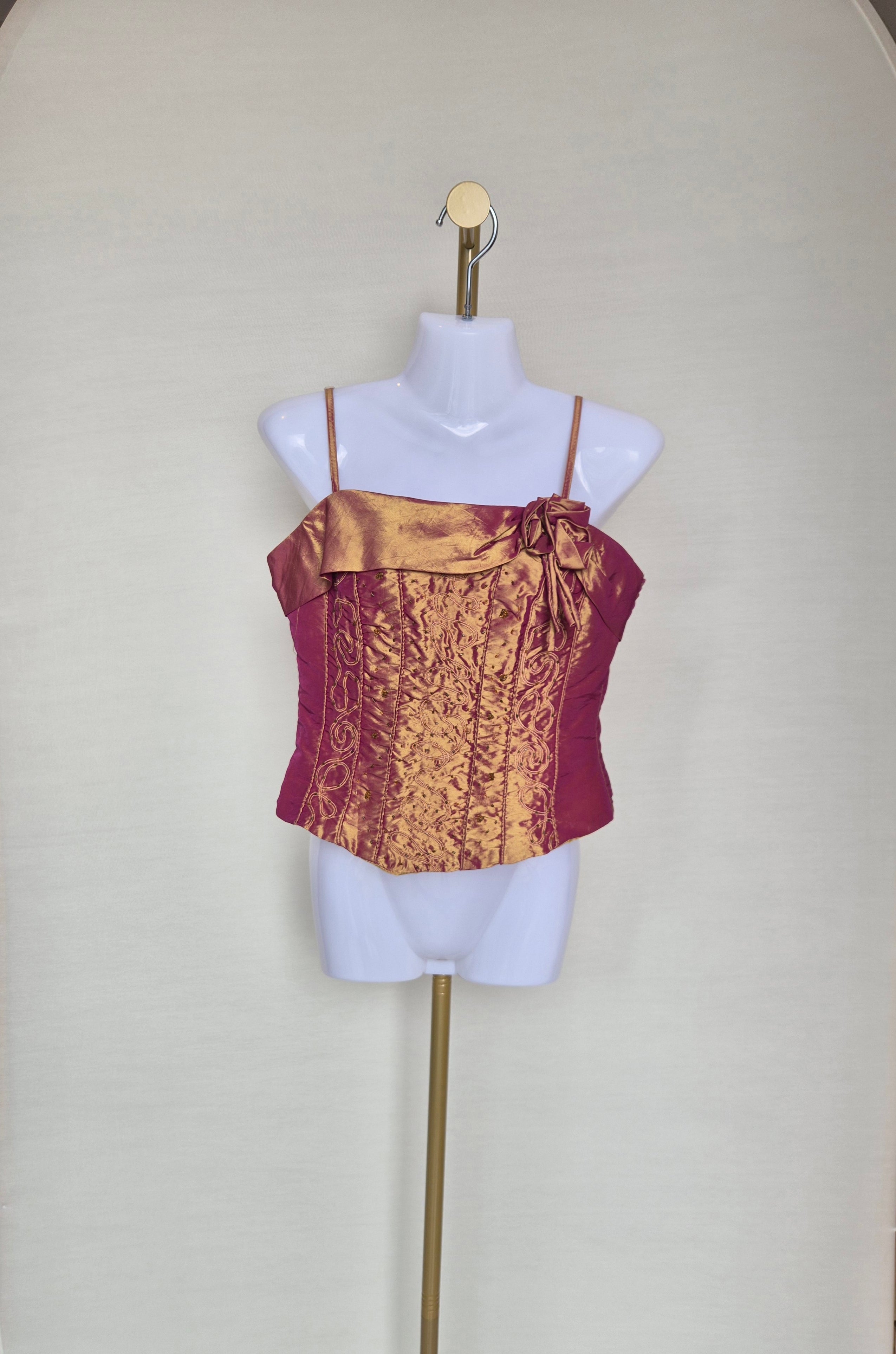 Copper Satin Embellished Corset Top Size M