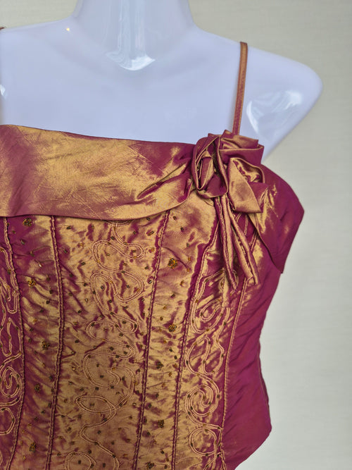 Copper Satin Embellished Corset Top Size M