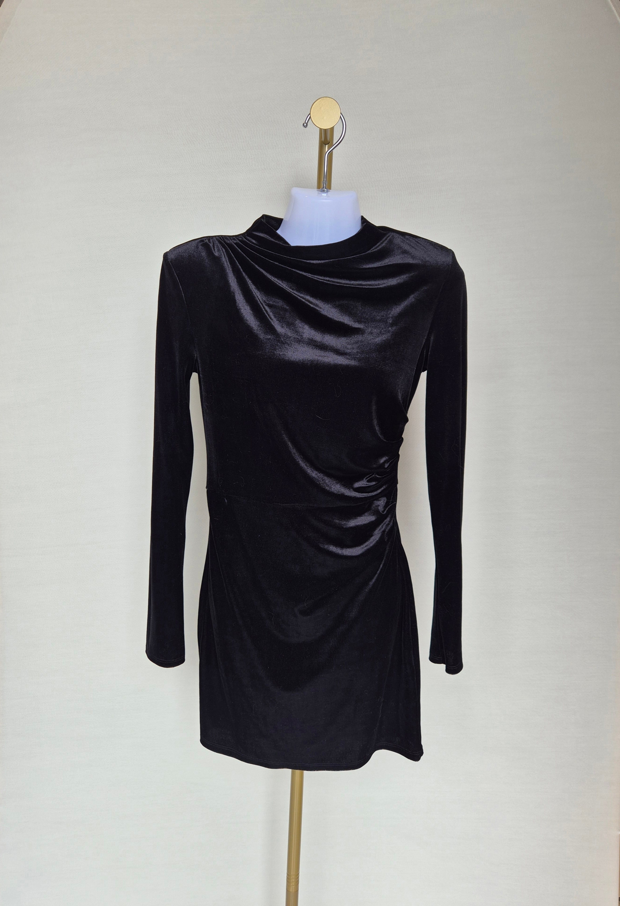 H&M Black Velvet Ruched Mini Dress – XS